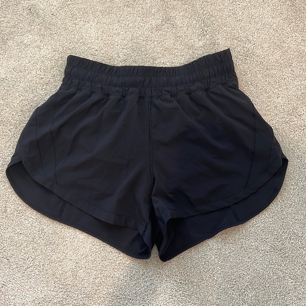 LULULEMON “Track That” High Rise 3” Black Shorts (WASHED BUT NEVER WORN)